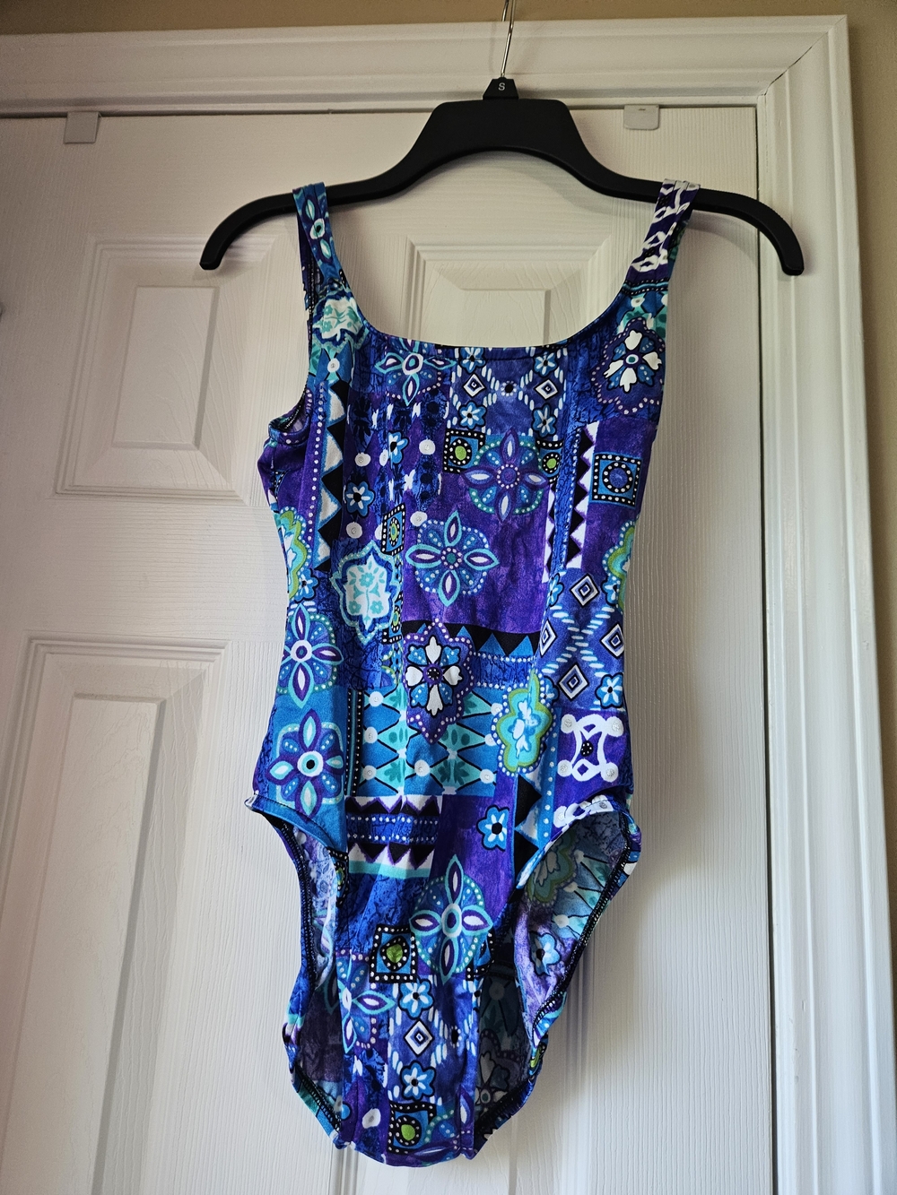 Jantzen Blue & Turquoise Patterned Swimwear with Purple Logo Tag